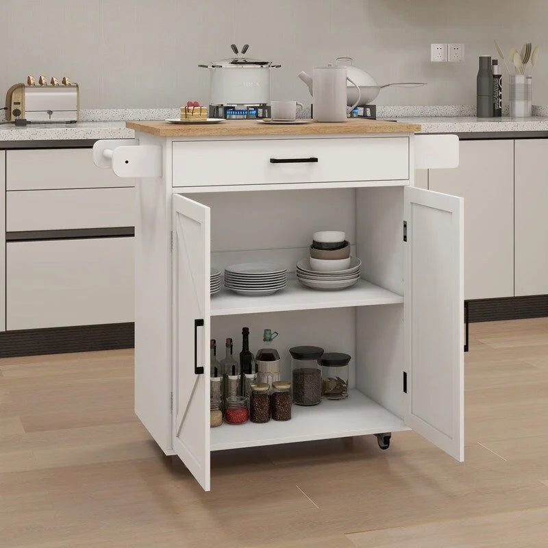 Kitchen Island Rolling Trolley Cart with Adjustable Shelves