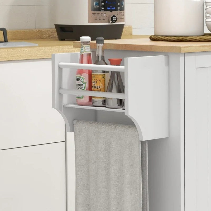 52Kitchen Island Rolling Kitchen Cart with Rubberwood Top,Spice Rack,Towel Rack,Drawer