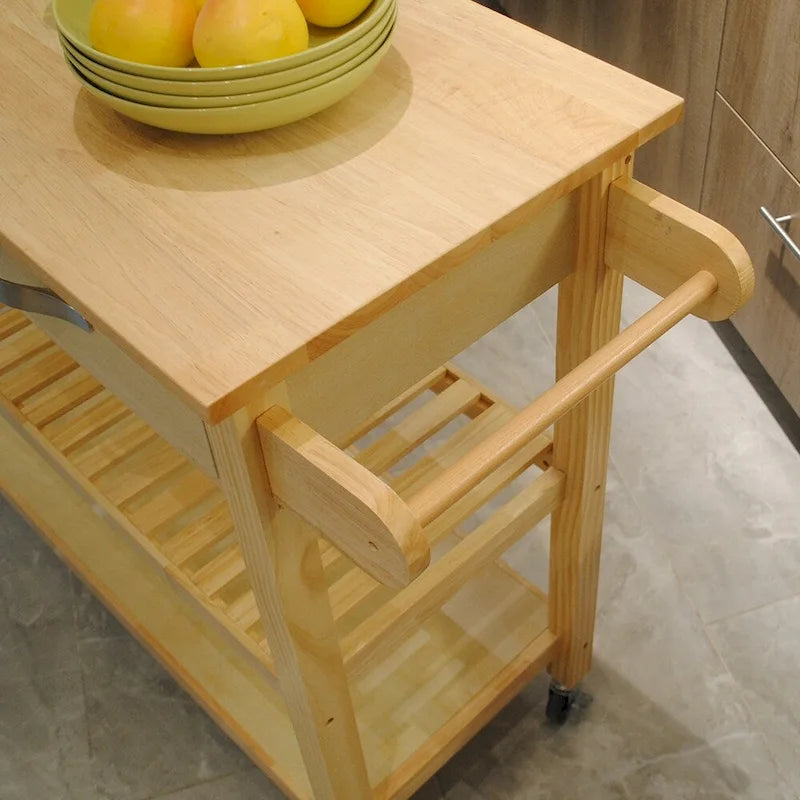 Simple Design Kitchen Island&Cart ,Double Display Shelves and 2 Drawer with Wood Top