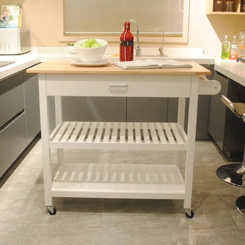 MDF Kitchen Cart with Two Lockable Wheels