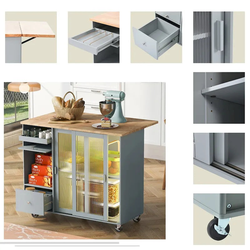 Kitchen Island with Drop Leaf and LED Light