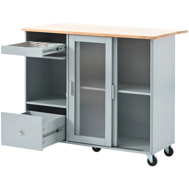 Kitchen Island with Drop Leaf and LED Light