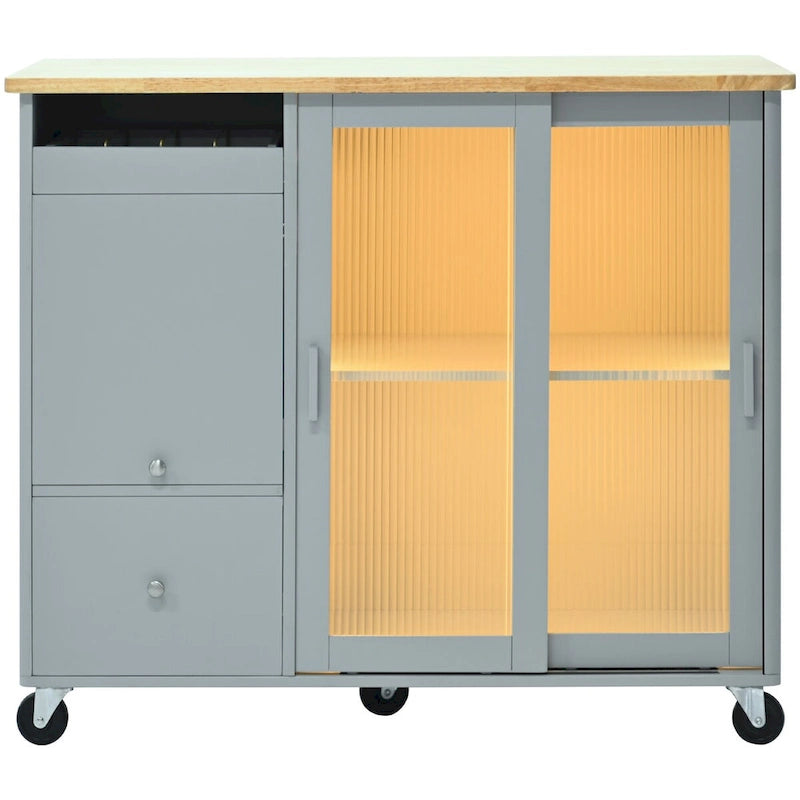 Kitchen Island with Drop Leaf and LED Light