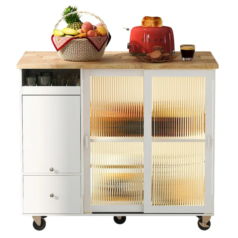 Kitchen Island with Drop Leaf and LED Light