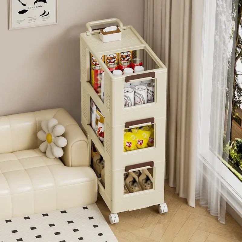 3-Tier Kitchen Storage Cart with Lockable Wheels