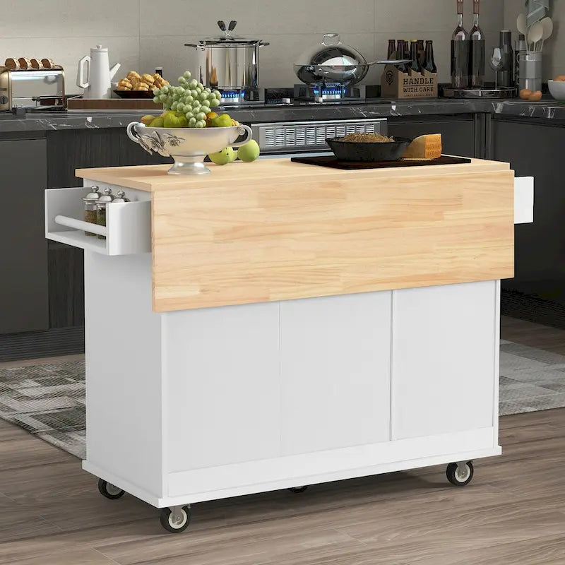 Rolling Mobile Kitchen Island with Solid Wood Top and Locking Wheels