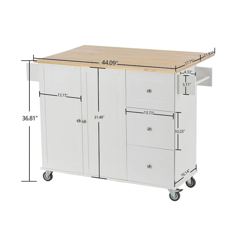 Rolling Mobile Kitchen Island with Solid Wood Top and Locking Wheels