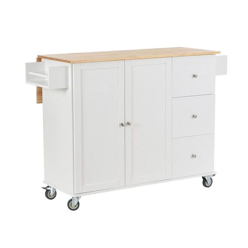 Rolling Mobile Kitchen Island with Solid Wood Top and Locking Wheels