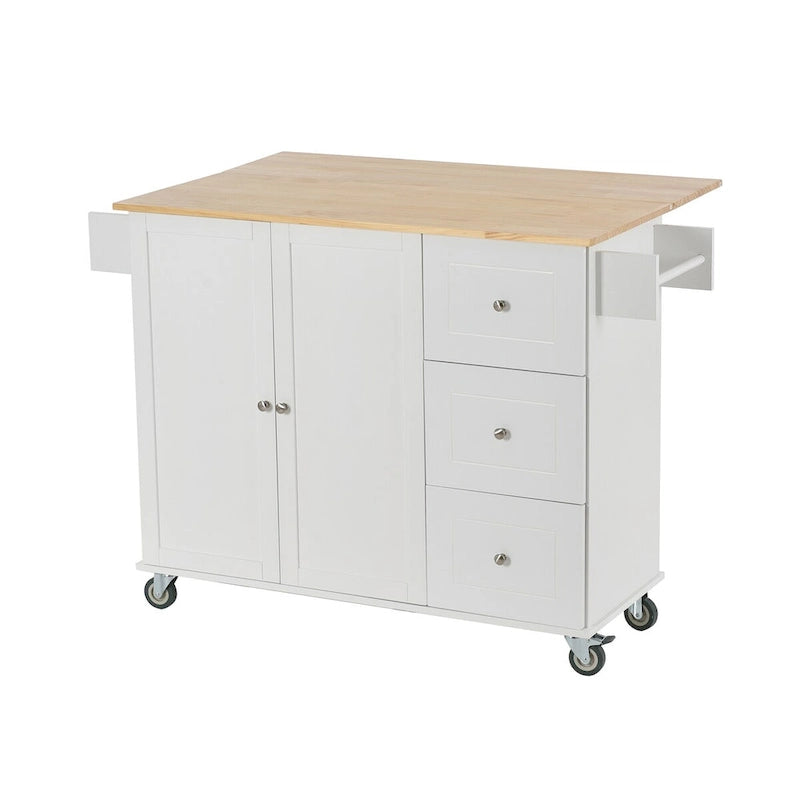 Rolling Mobile Kitchen Island with Solid Wood Top and Locking Wheels