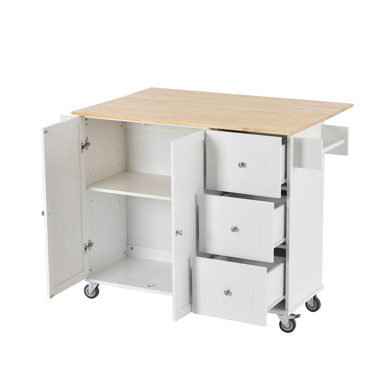Rolling Mobile Kitchen Island with Solid Wood Top and Locking Wheels