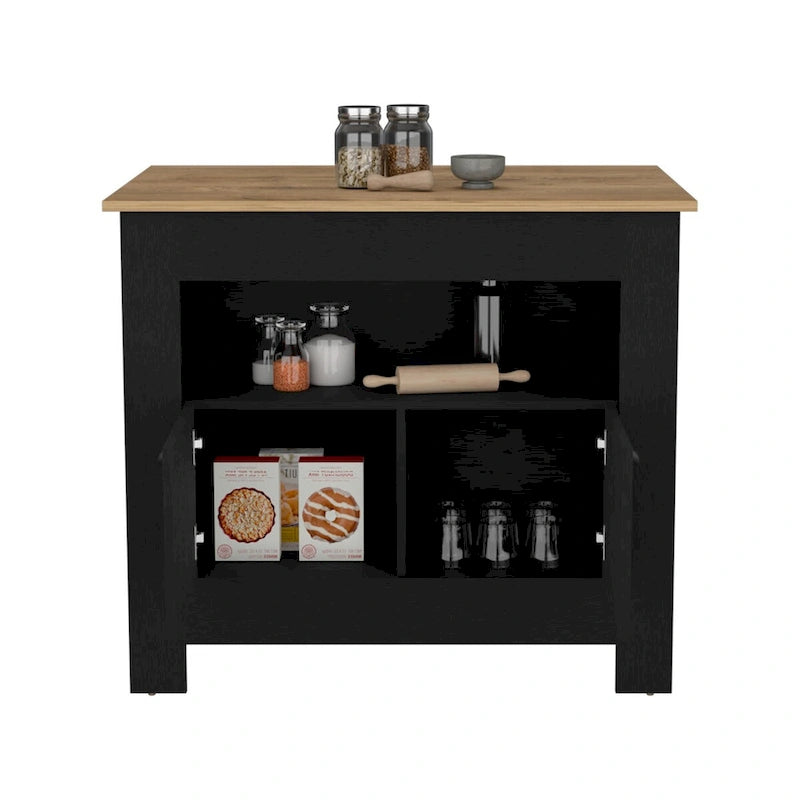 Kitchen Island Two Door Cabinet and Shelf for Dining Room.