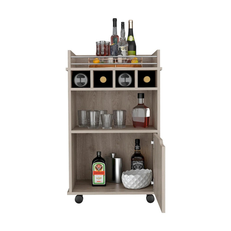 Bar Cart with 2 Open Shelves 4 Cubbies and Cabinet