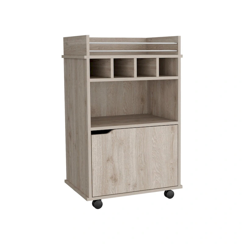 Bar Cart with 2 Open Shelves 4 Cubbies and Cabinet