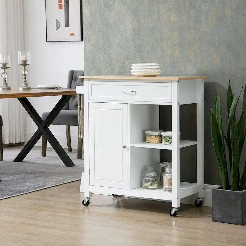 Rolling Kitchen Island Cart with Drawer and Shelves