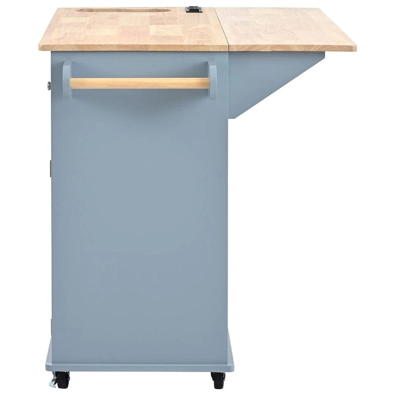 Kitchen Island Cart with Wheels ,Power Outlet, Drop Leaf, Wine Rack