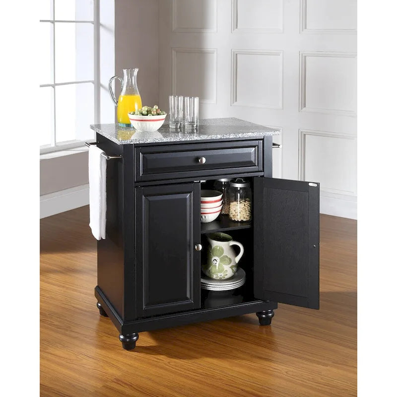 Crosley Cambridge Solid Granite Top Portable Kitchen Island in Black Finish - 18d x 31w x 35h