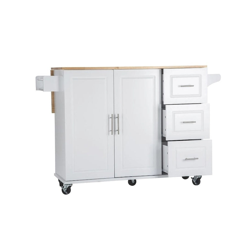 Kitchen Island Cart with Extensible Rubber Wood Top and Locking Wheels