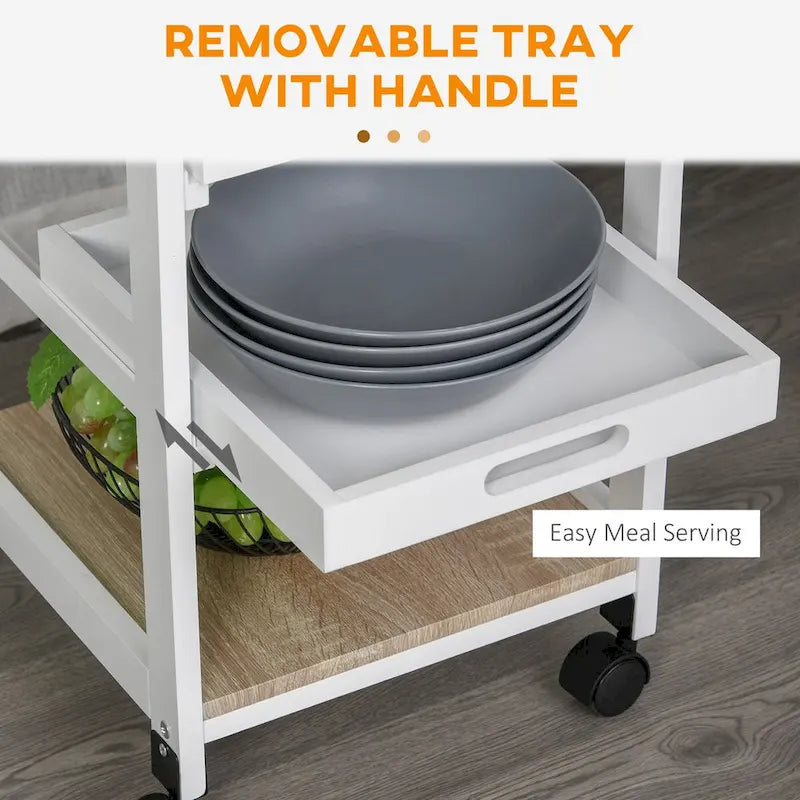 Rolling Kitchen Island w/ Storage, Wire Fruit Baskets, Trays & Drawer