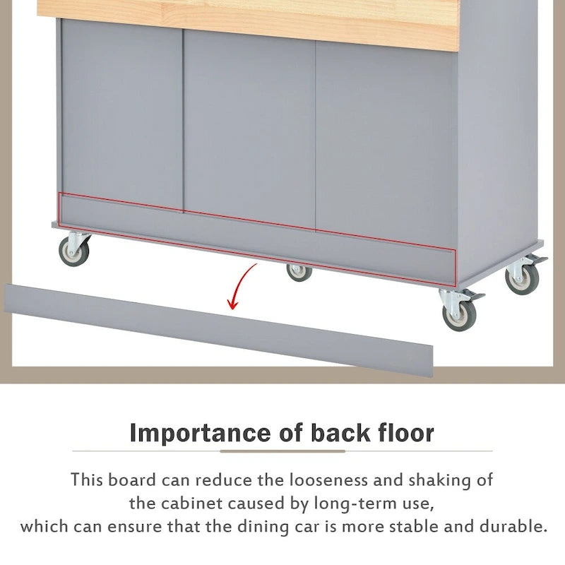 52.7 Rolling Mobile Kitchen Island with Solid Wood Top