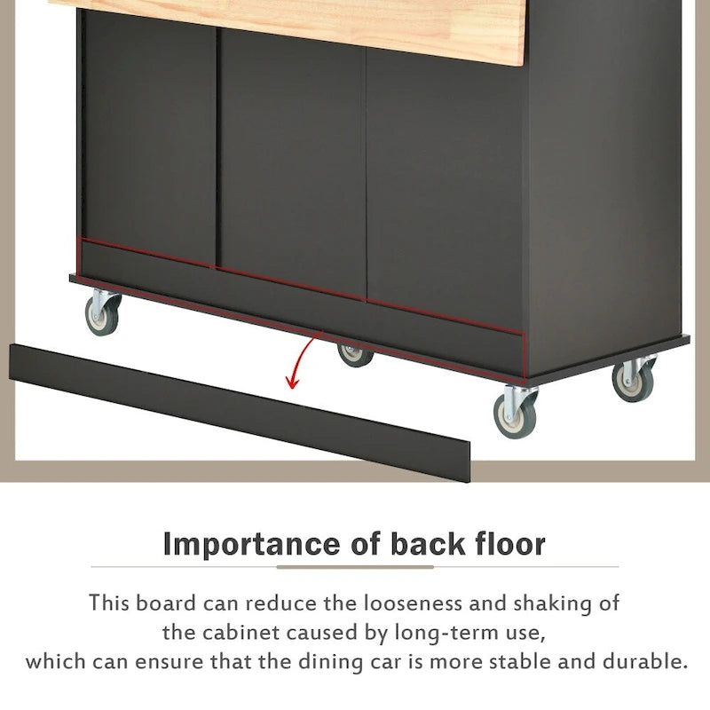 52.7 Rolling Mobile Kitchen Island with Solid Wood Top