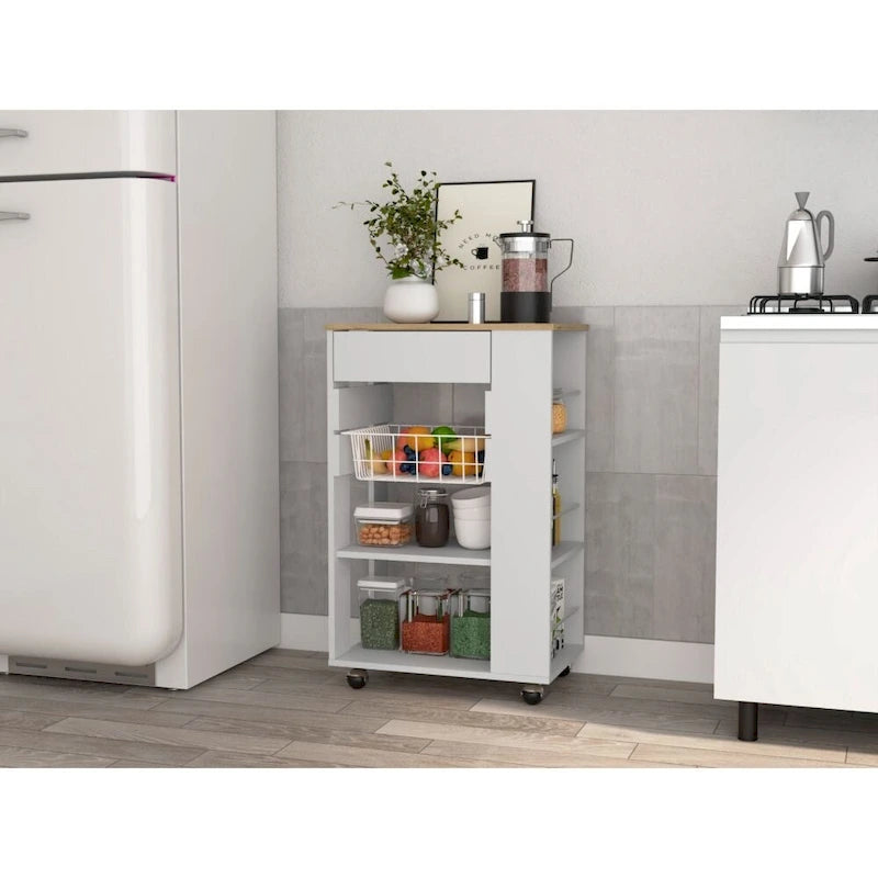 5-Shelf 1-Drawer Kitchen Cart White and Light Oak