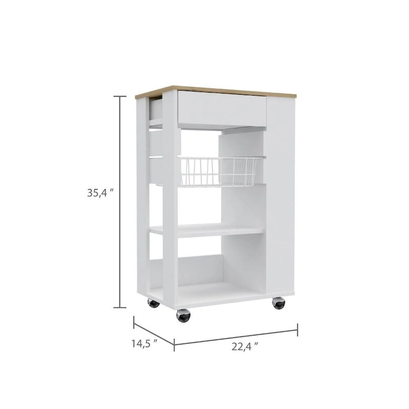 5-Shelf 1-Drawer Kitchen Cart White and Light Oak