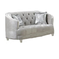 Wooden Loveseat with Deep Button Tufted Details and Nailhead Trims, Gray