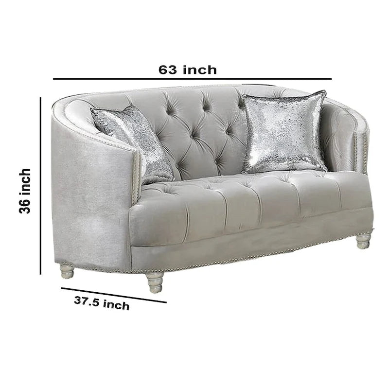 Wooden Loveseat with Deep Button Tufted Details and Nailhead Trims, Gray