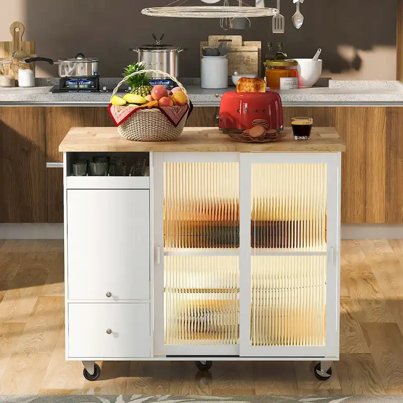 Kitchen Island with Drop Leaf, LED Light
