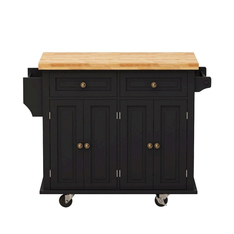 43.31 in. Kitchen Island Cart with 2 Cabinets and Spice Rack