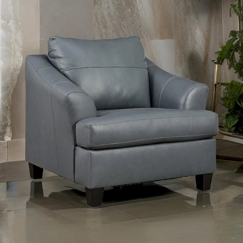 Geno 43 Inch Accent Chair, Oversized Back Cushion, Metallic Gray Leather