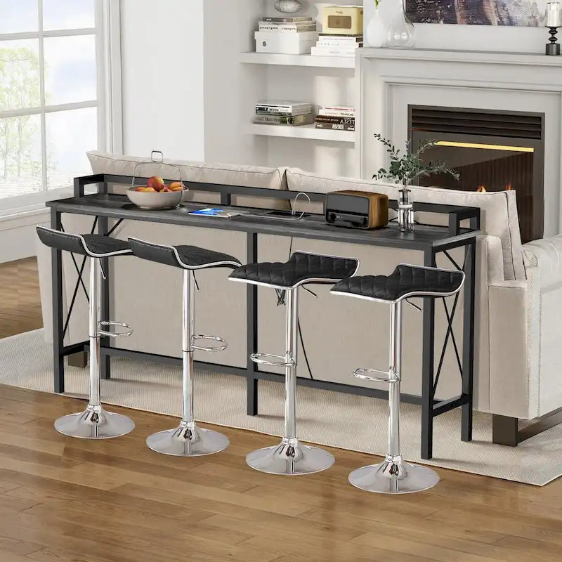 Javlergo 5-Piece Console Table and Stool Set, 55.1 Sofa Table with USB Charging Station and 4 Adjustable Swivel Chairs