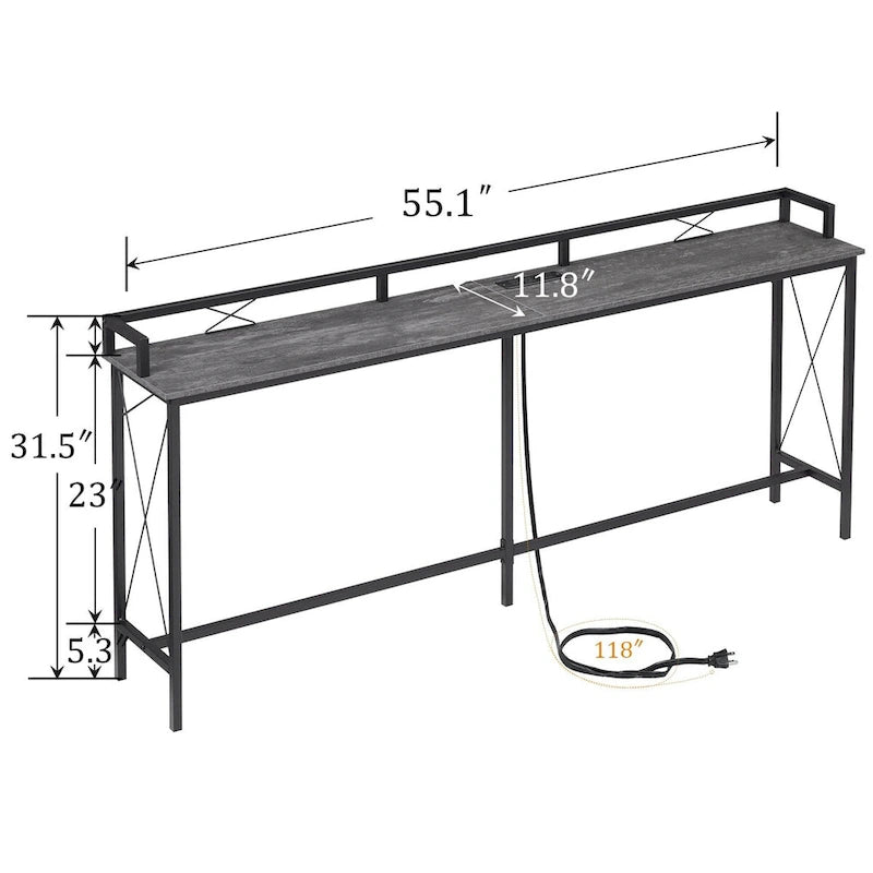 Javlergo 5-Piece Console Table and Stool Set, 55.1 Sofa Table with USB Charging Station and 4 Adjustable Swivel Chairs