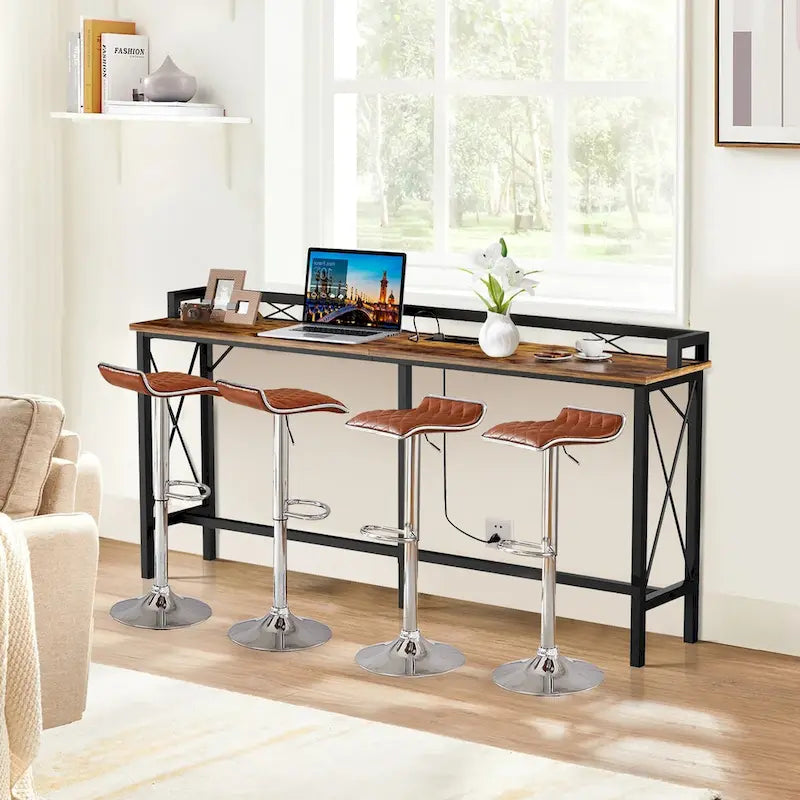 Javlergo 5-Piece Console Table and Stool Set, 55.1 Sofa Table with USB Charging Station and 4 Adjustable Swivel Chairs
