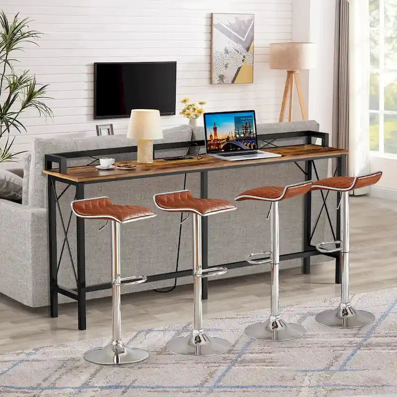 Javlergo 5-Piece Console Table and Stool Set, 55.1 Sofa Table with USB Charging Station and 4 Adjustable Swivel Chairs