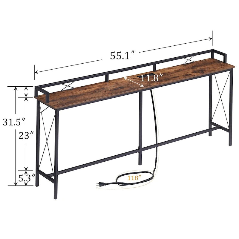 Javlergo 5-Piece Console Table and Stool Set, 55.1 Sofa Table with USB Charging Station and 4 Adjustable Swivel Chairs