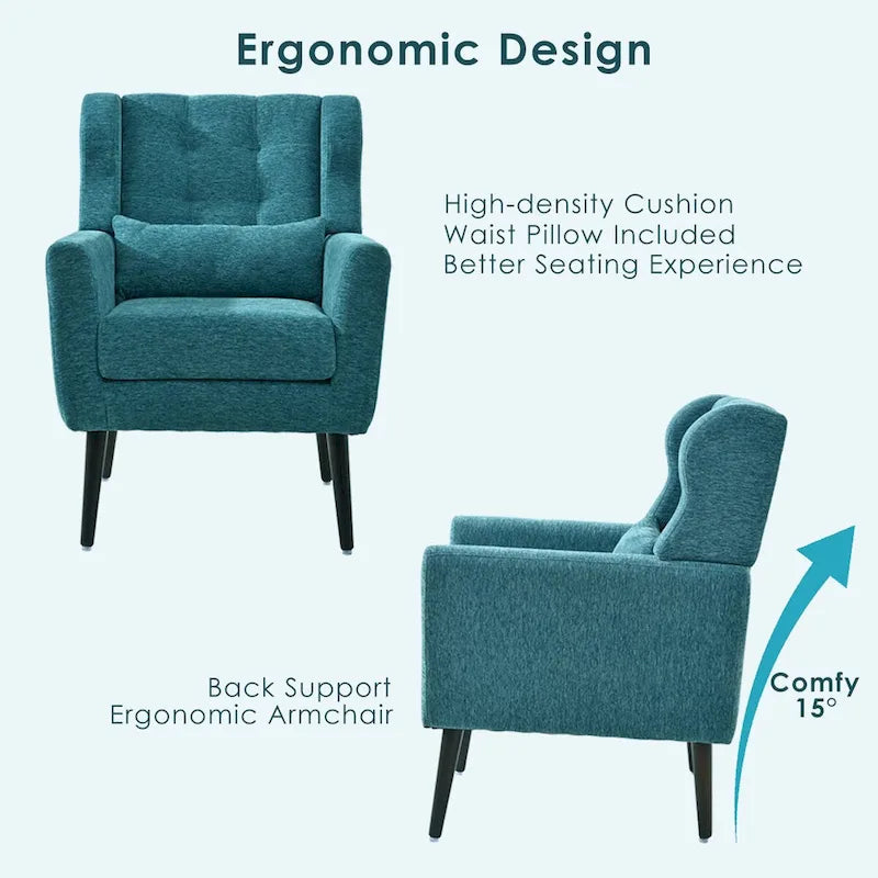 Mid-Century Modern Accent Chair with Waist Cushion, Set of 1