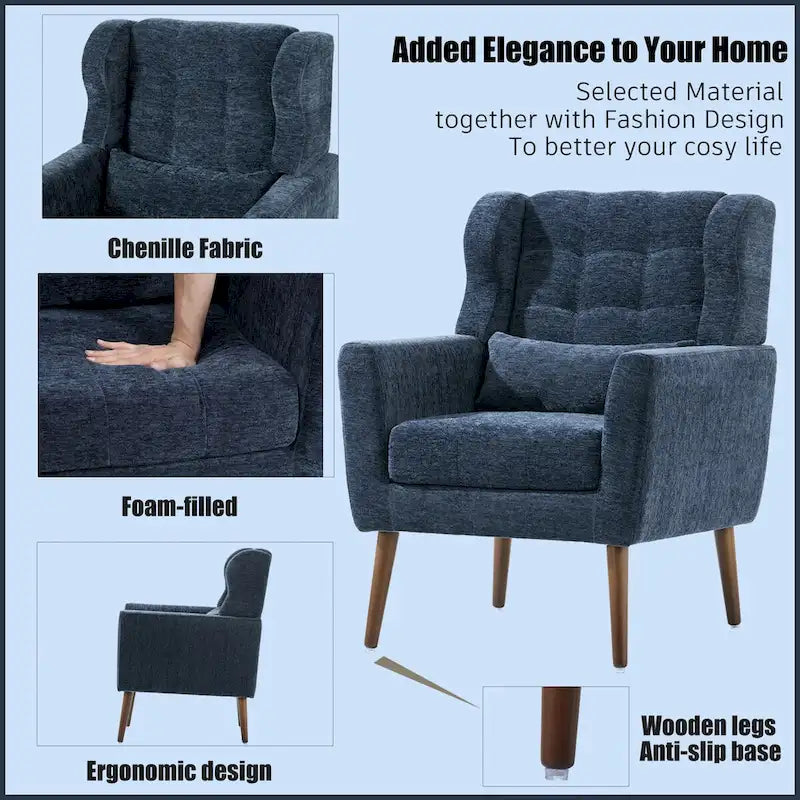 Mid-Century Modern Accent Chair with Waist Cushion, Set of 1
