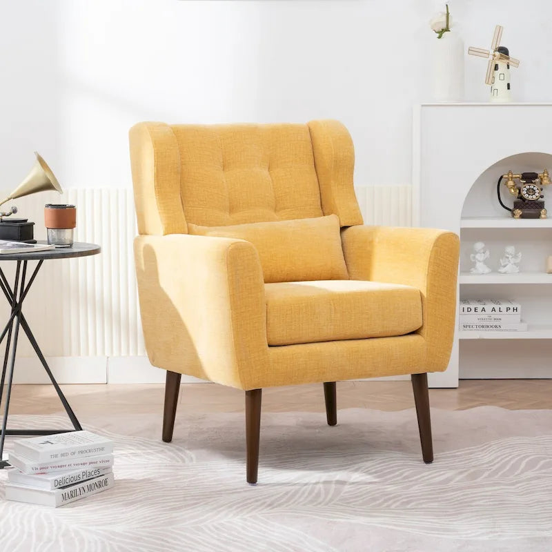 Mid-Century Modern Accent Chair with Waist Cushion, Set of 1