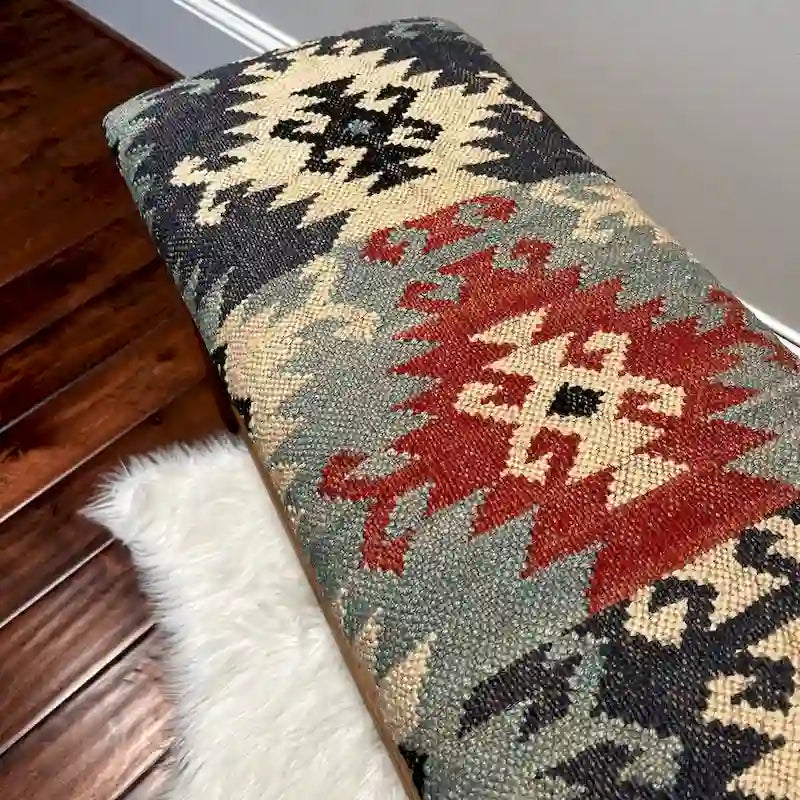 HERAT ORIENTAL Handmade Kilim Upholstered Bench with Drawers - 14 x 19 x 47