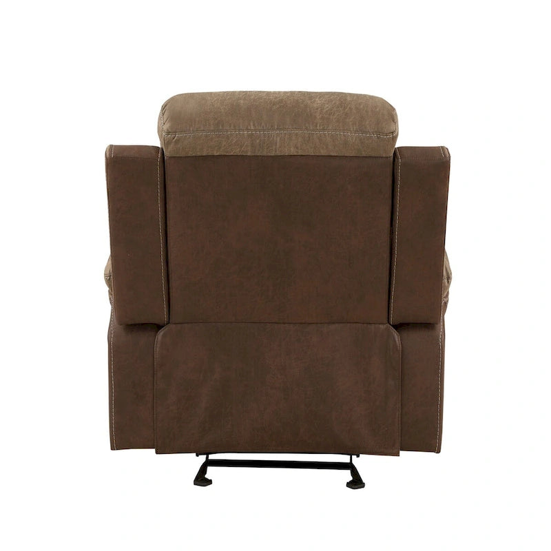 Emma 38 Inch Manual Glider Recliner Chair, Brown Microfiber, Solid Wood