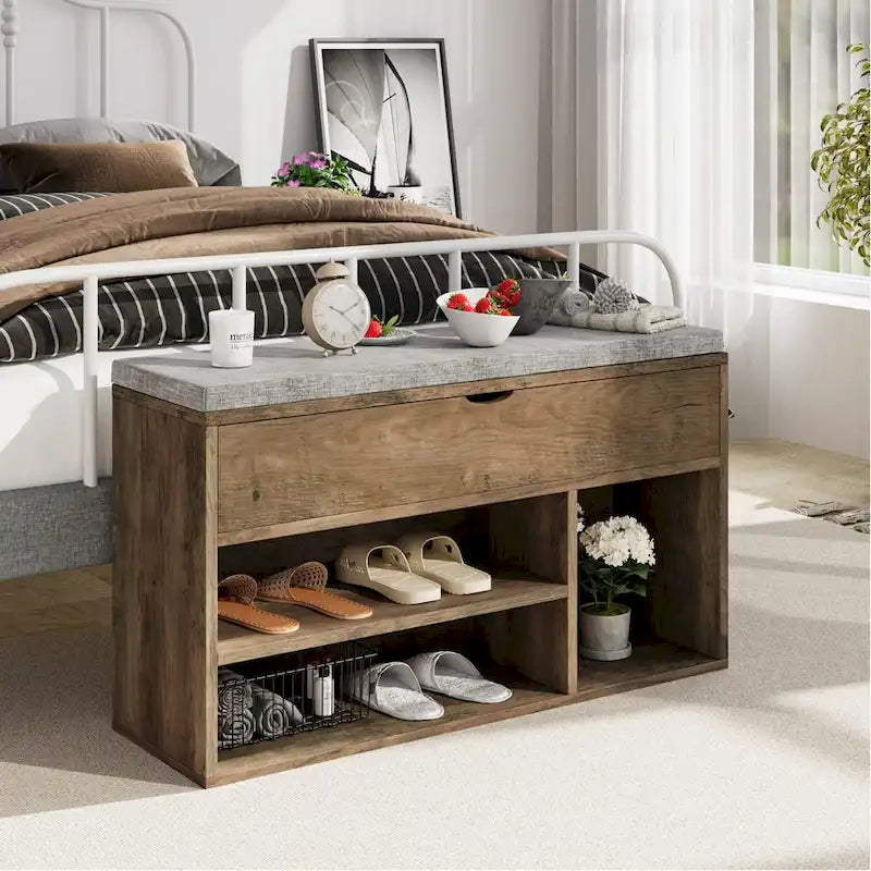 Storage Bench, Shoe Bench with Cushion