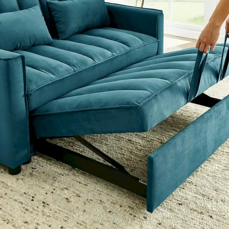 Modern Velvet Loveseat Sofa Couch Pull Out Bed,3 in 1 Convertible For Living Room Sofa Bed