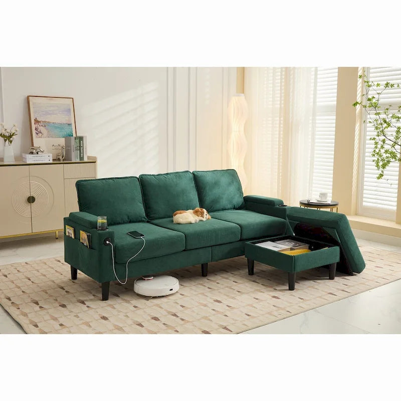 L-Shaped Sectional 3-seater sofa with storage ottoman