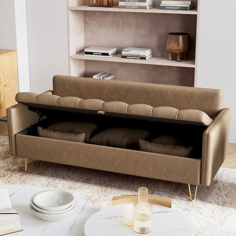 GIMMYFIVE 3-Seater Leather Sofa with Cushion, Couch for Living Room