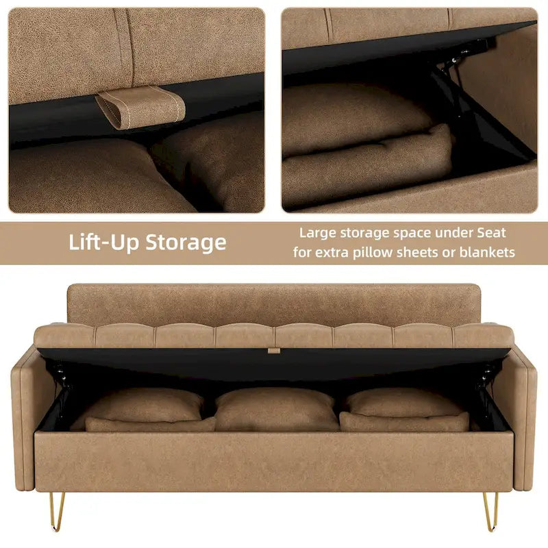 GIMMYFIVE 3-Seater Leather Sofa with Cushion, Couch for Living Room