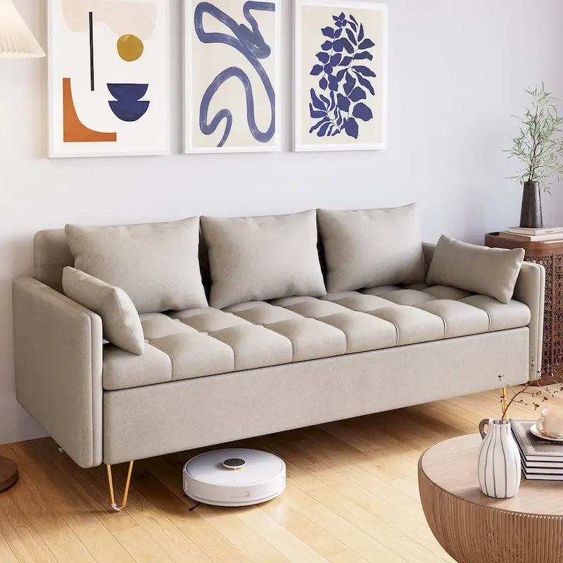 GIMMYFIVE 3-Seater Leather Sofa with Cushion, Couch for Living Room