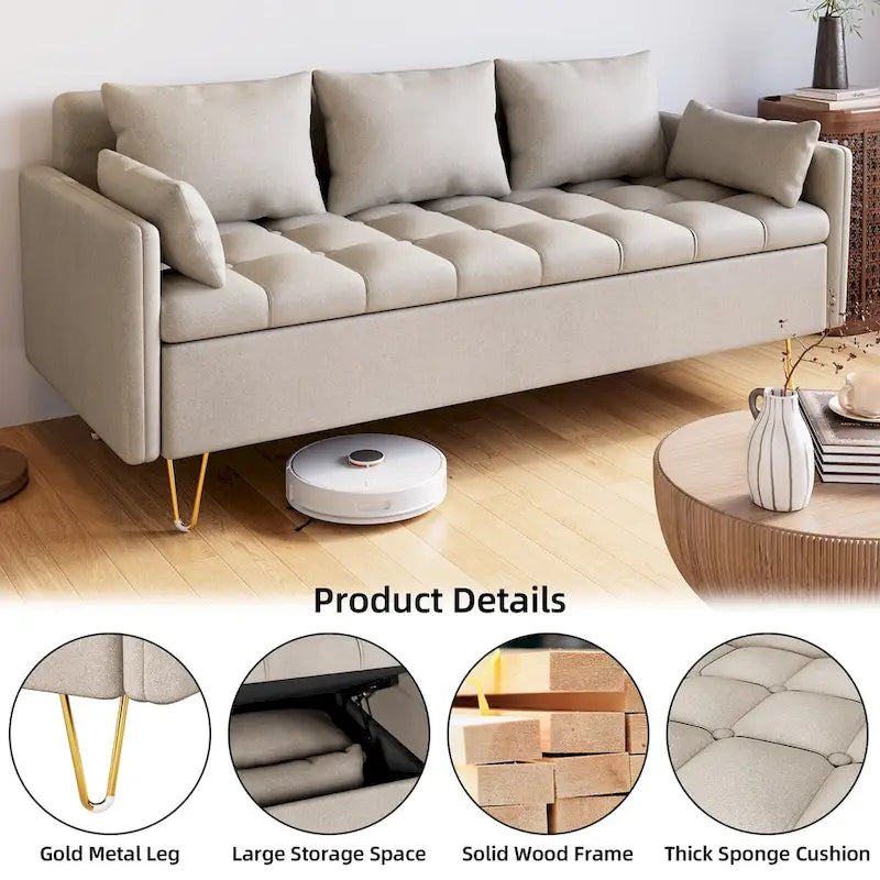 GIMMYFIVE 3-Seater Leather Sofa with Cushion, Couch for Living Room