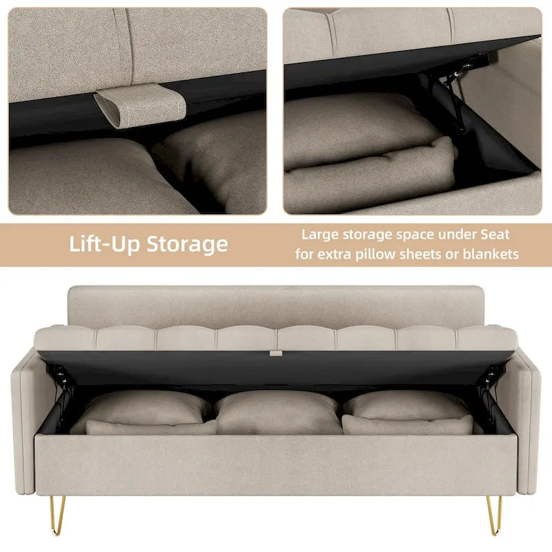 GIMMYFIVE 3-Seater Leather Sofa with Cushion, Couch for Living Room