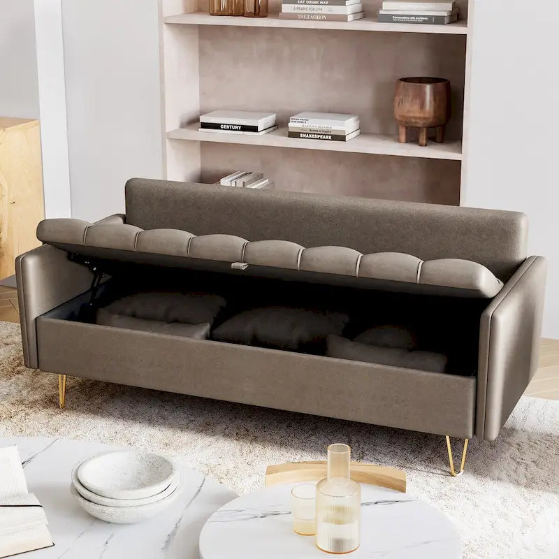 GIMMYFIVE 3-Seater Leather Sofa with Cushion, Couch for Living Room